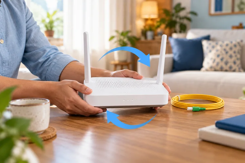 A customer keeping their existing fibre modem, with a reuse symbol